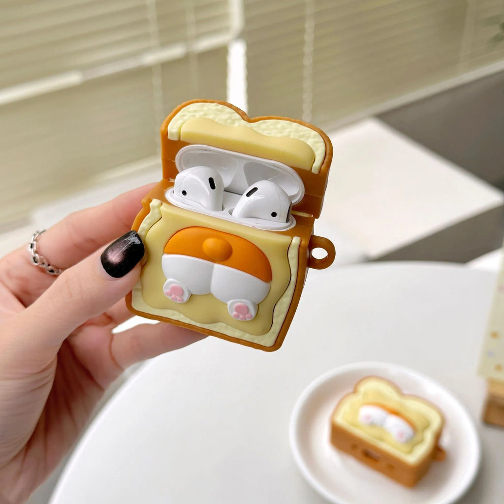 Cartoon toast small corgi silicone earphone case for Apple AirPods Pro Pro2 AirPods 3 and AirPods 1 or 2