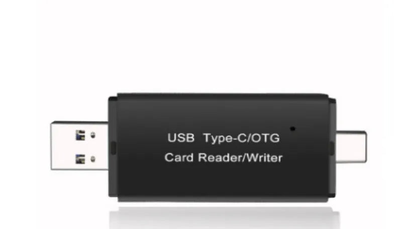 Black USB 3.0 memory card reader for SD and TF cards with USB-C connector