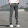 Men's smoky grey straight fit jeans with rabbit fur fabric and zipper fly front