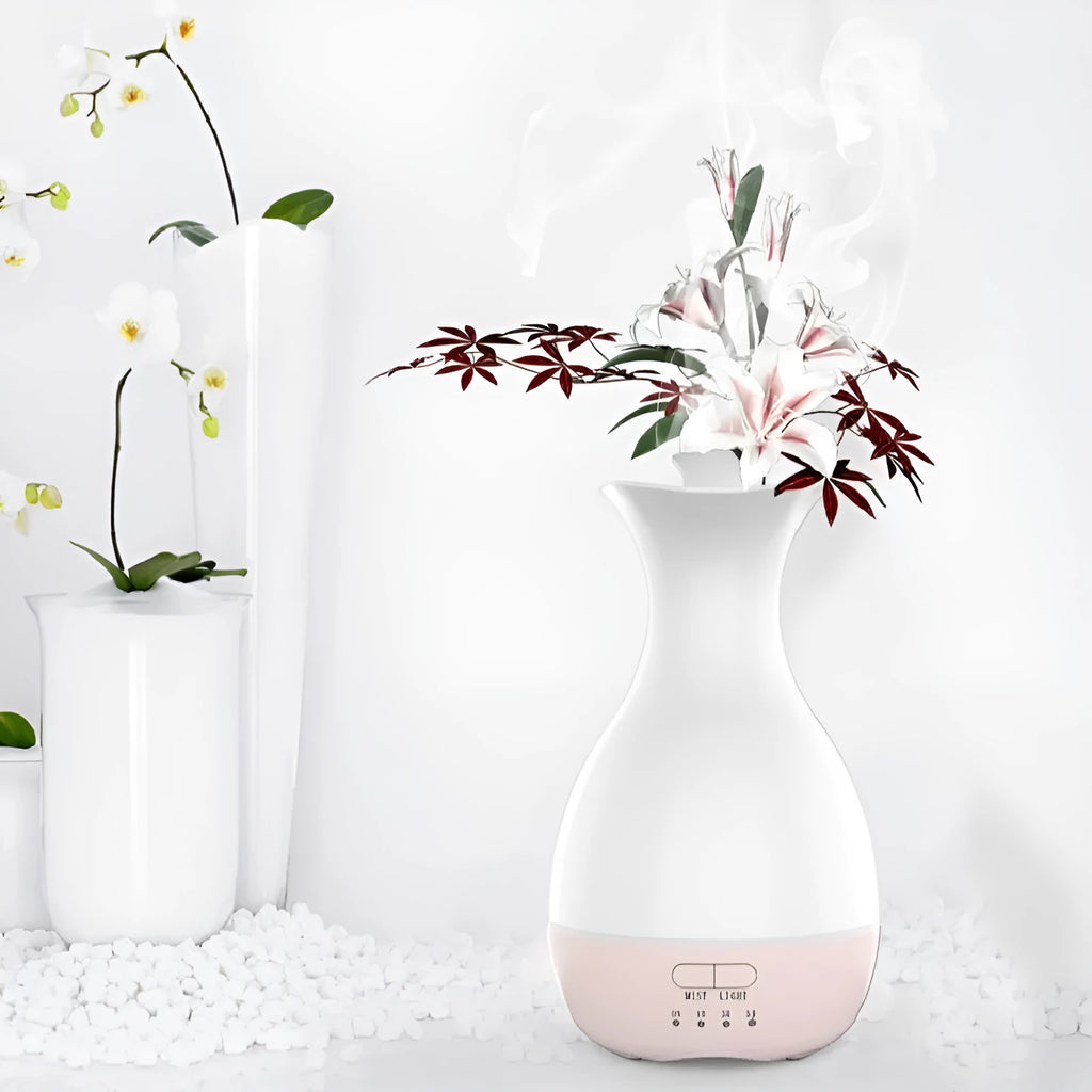 White ultrasonic aromatherapy diffuser with colourful night light and 200ml water tank