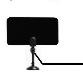 Indoor TV antenna with signal booster, compact design, EU or US plug, for freeview and local channels.