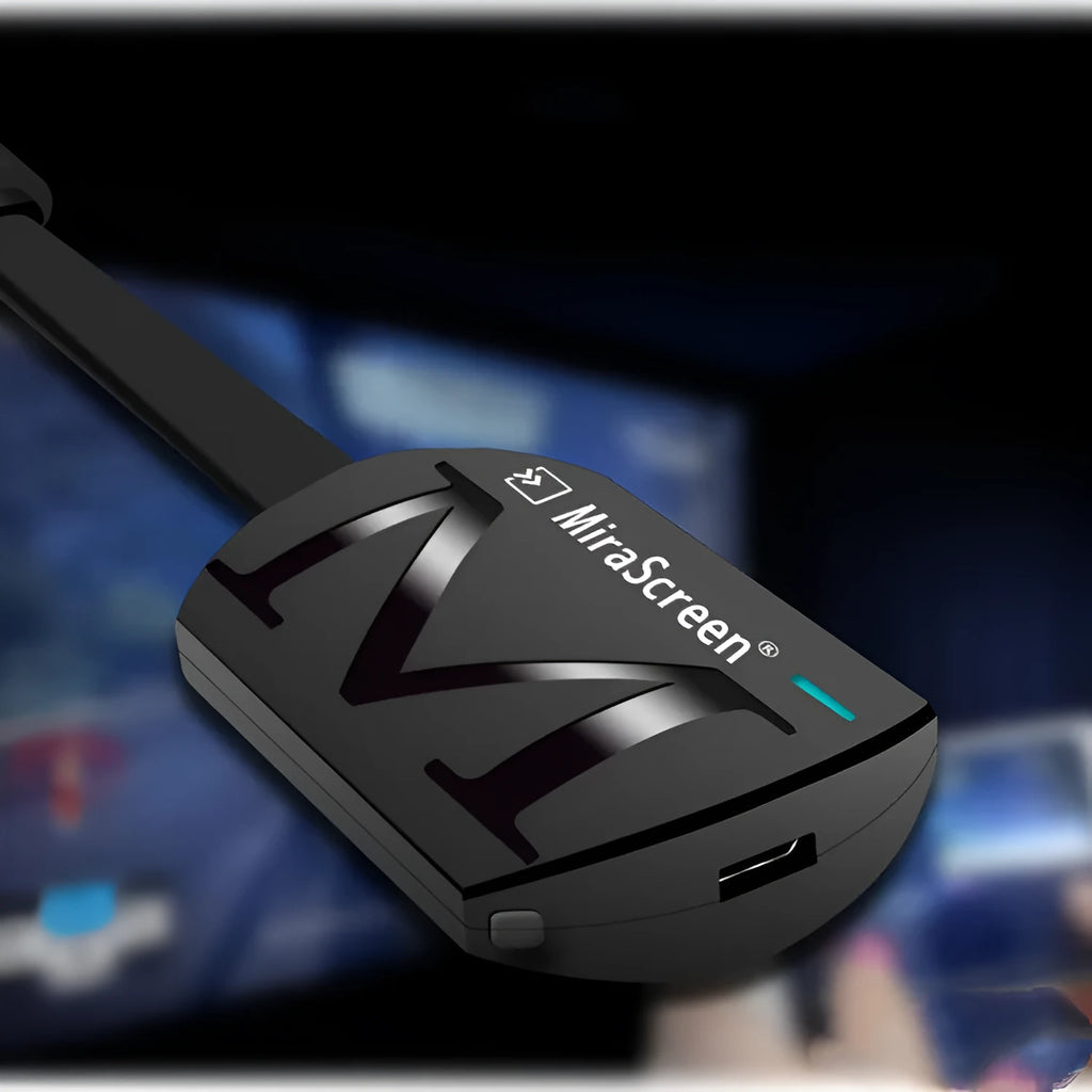 Small black HDMI USB dongle for screen mirroring phone to TV