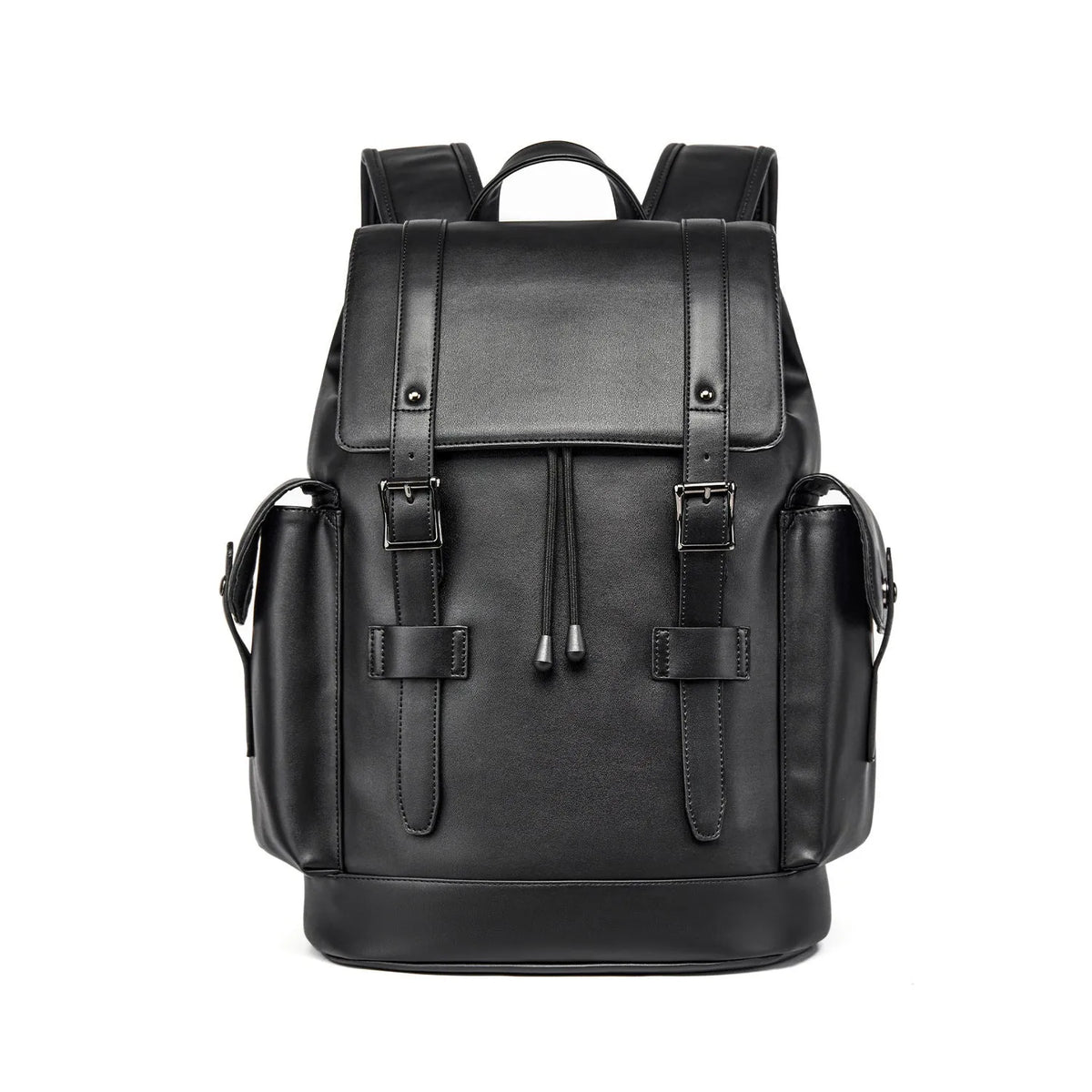 Men's black PU leather backpack with waterproof function, polyester lining and 20-35L capacity
