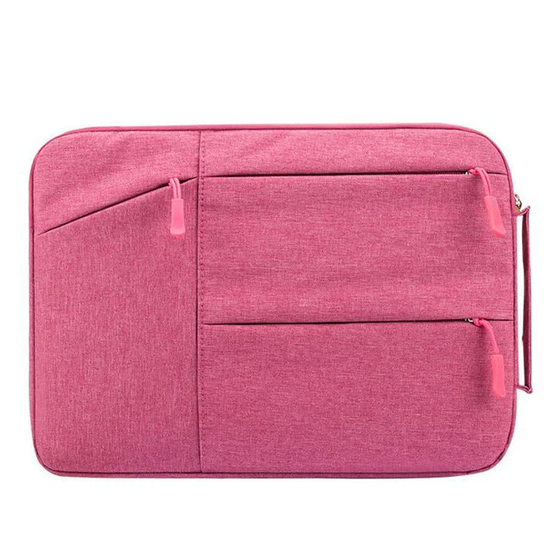 Laptop sleeve bag for 15 inch notebook with double zipper and front pockets in gray