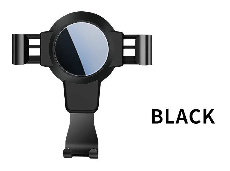 Black S4 gravity mirror ABS car phone mount attached to vehicle air conditioning vent holding smartphone