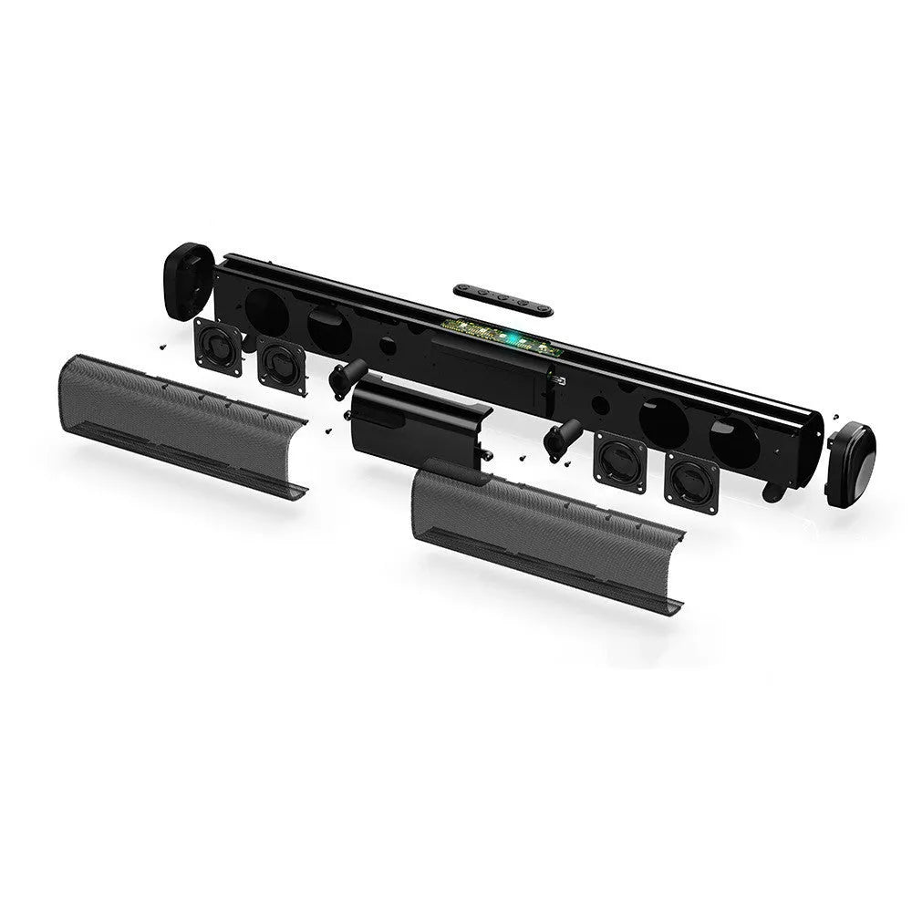 Black high-power Bluetooth soundbar speaker with compact rectangular design.
