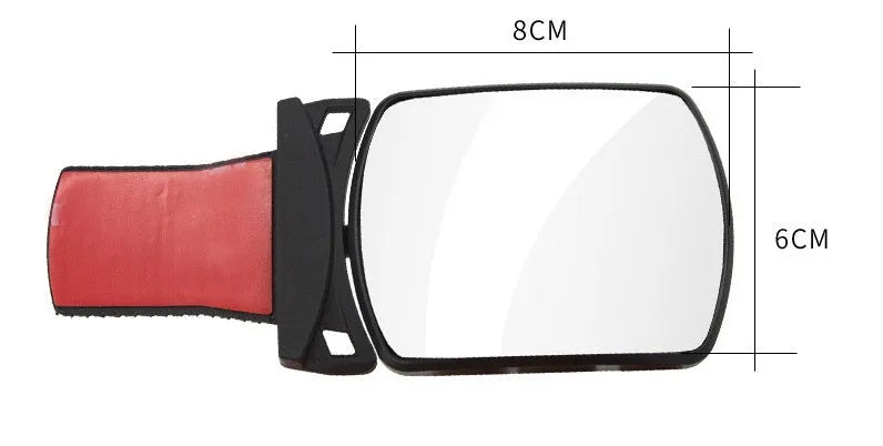 Wide angle car rearview mirror, glass, 8 x 6cm, adhesive backing, single unit.