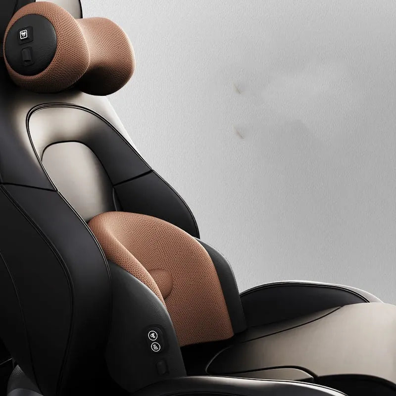 Memory cotton car massage cushion set with electric waist massage and adjustable headrest in three colour options