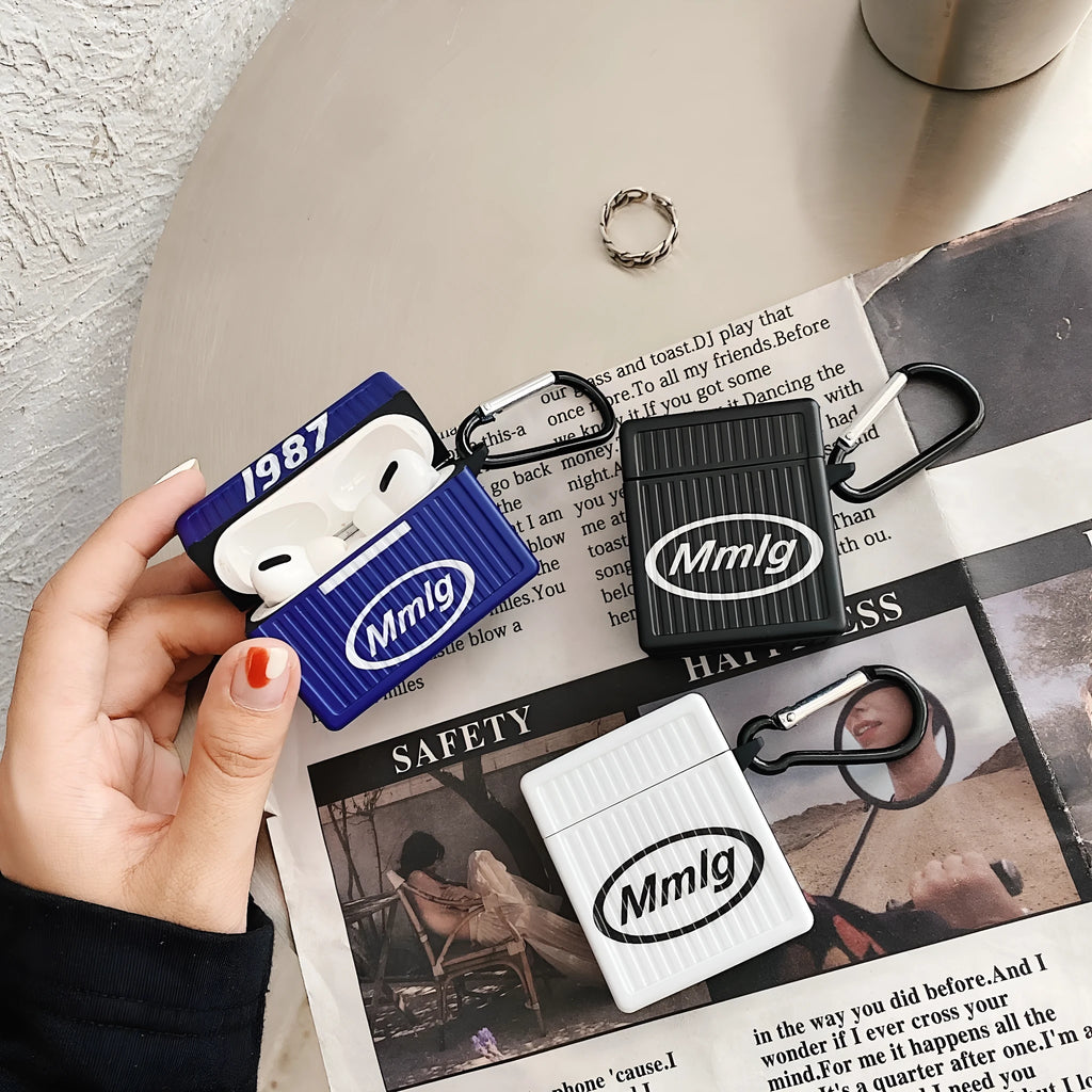 Retro AirPods headphone case in black, blue or white, flip plastic cover compatible with AirPods 1 2 3 Pro