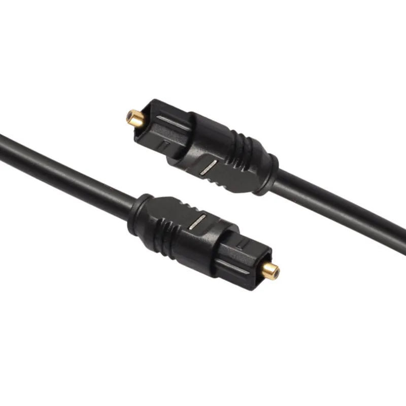 Black Toslink fibre optic audio cable with square 4mm connectors, 2 metres long