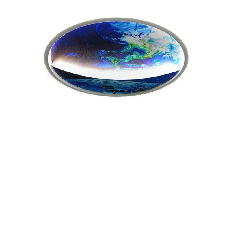 Round 30x6cm LED ceiling light with planet Earth design, aluminium body, PC shade, 50W, for children's rooms