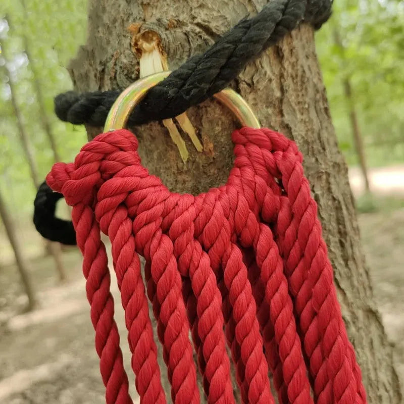 Outdoor nylon rope mesh hammock measuring 1.1m wide by 2.1m long with tying ropes
