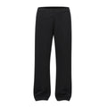 Men's grey straight-leg cotton casual trousers with an elasticated waistband laid flat.