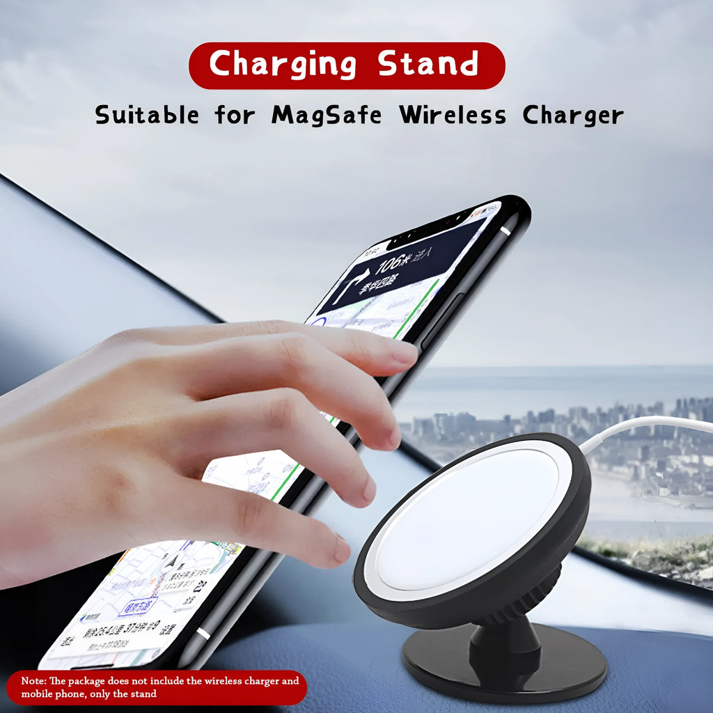 Black magnetic car phone holder showing vent mount and base mount options