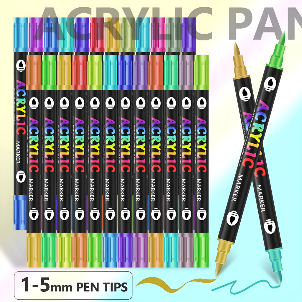 Set of double-headed opaque acrylic marker pens for painting on rock, glass, and metal surfaces.