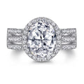 Silver oval inlaid zircon ring for women on white background US sizes 5 to 10