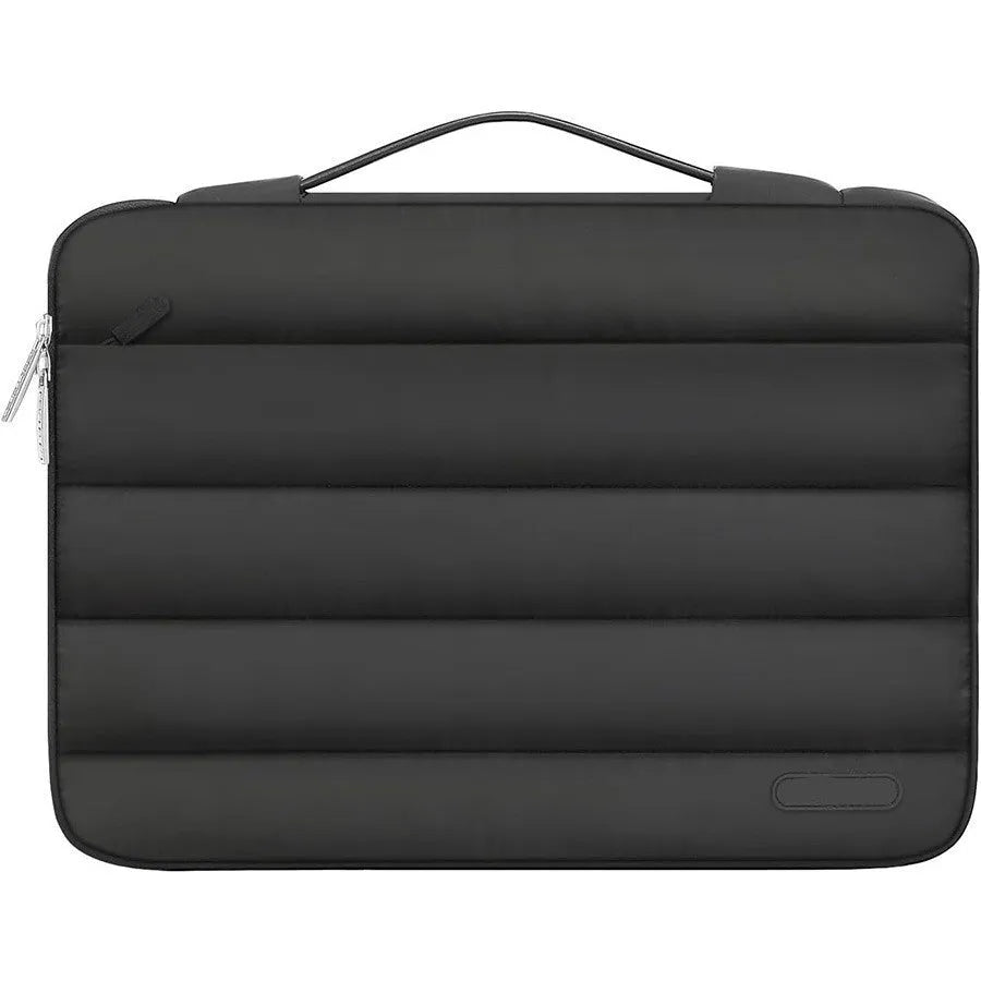 Velvet laptop bag with plaid-lined interior in black, pink, light brown, or sand colour