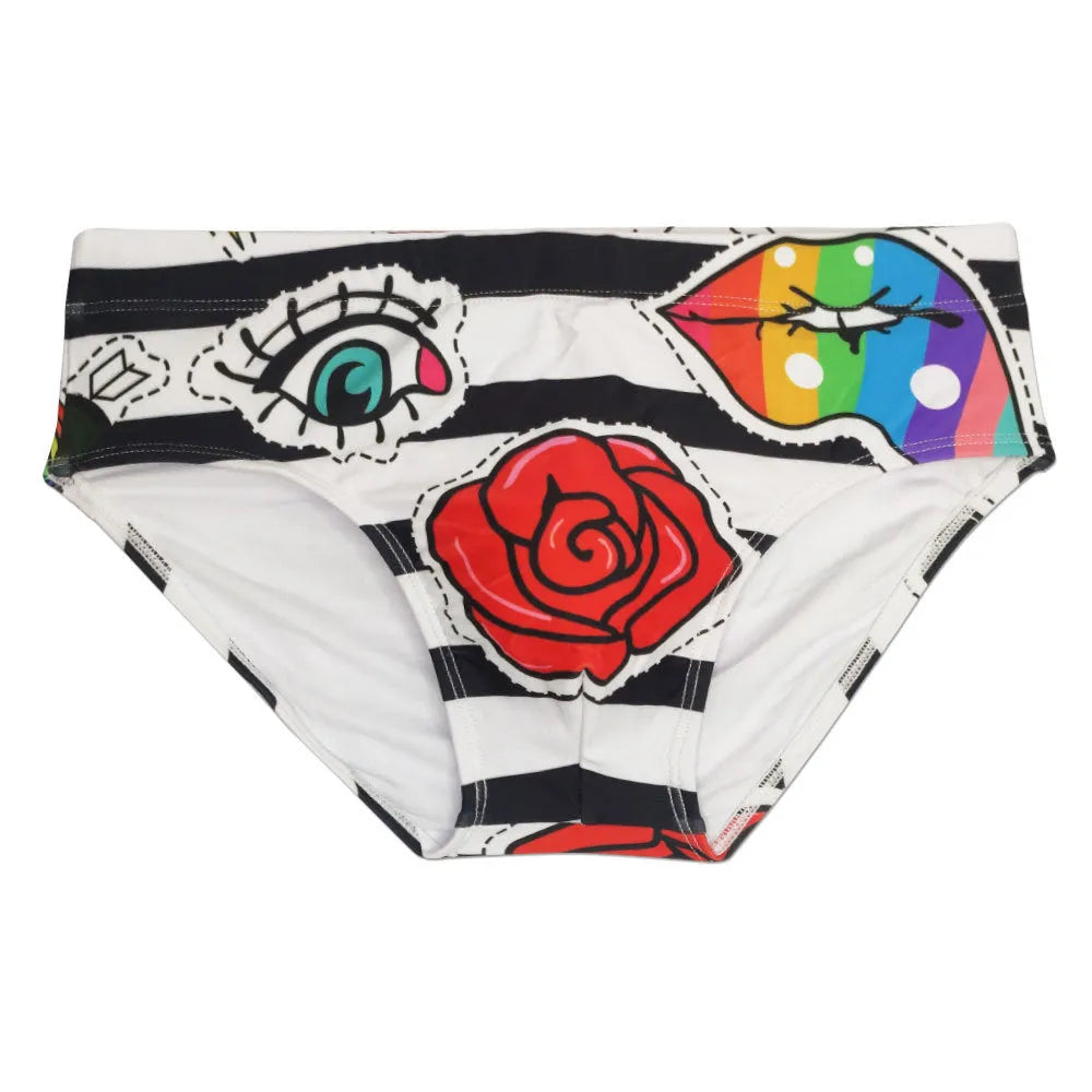 Men's striped rose tight underwear briefs boxers with nylon fabric and polyester lining, sizes M-XXL