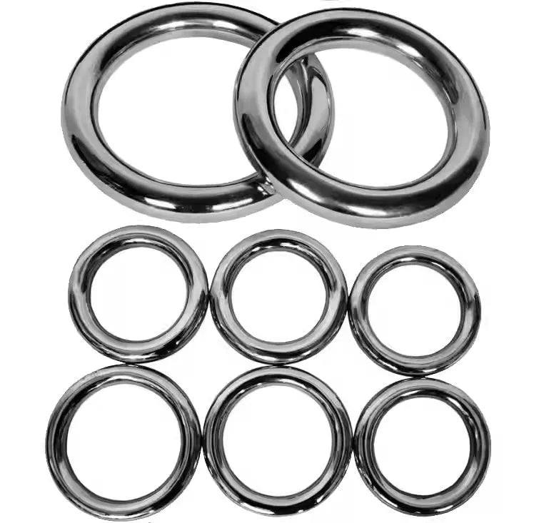 Carbon steel Wing Chun training ring for Iron Arm Skill on a plain background, showing three size options.