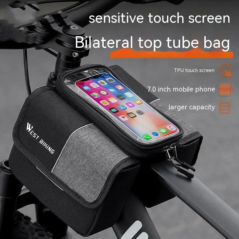 Black and gray Oxford cloth bilateral tube touch screen saddle bag with 2L capacity