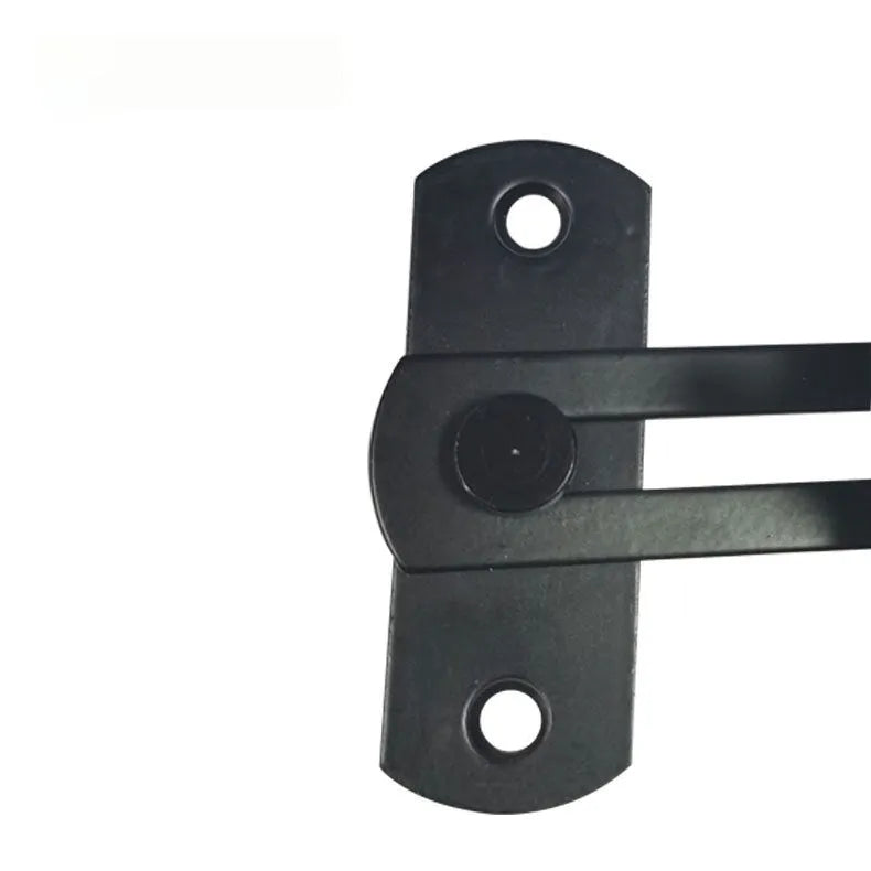 American style 90 degree barn door lock with flat shackle for sliding doors.