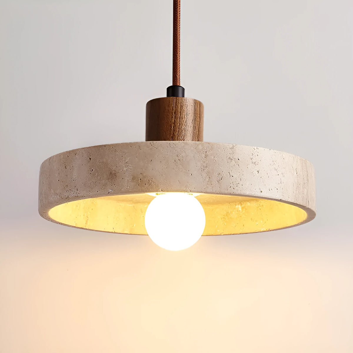 Black peach wood small pendant light 21cm yellow cave stone shade solid wood polished finish