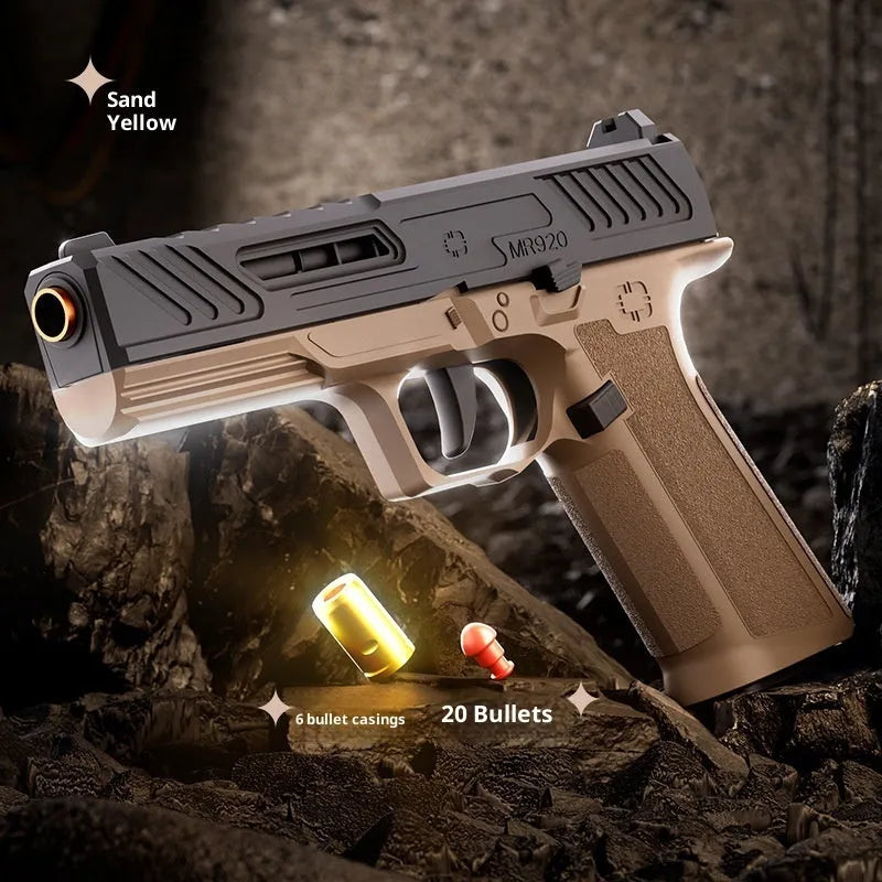 Pocket toy mini continuous hair throwing shell pistol in black or sand MR920 plastic toy gun for boys