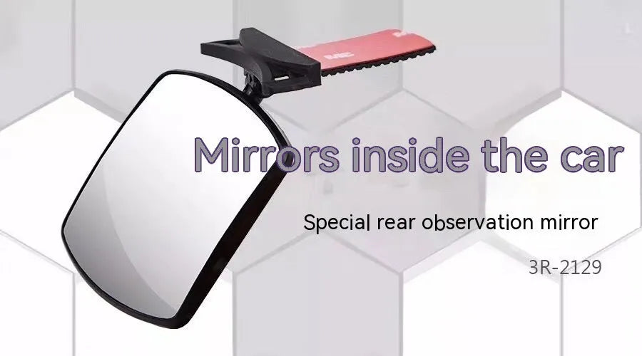 Wide angle car rearview mirror, glass, 8 x 6cm, adhesive backing, single unit.