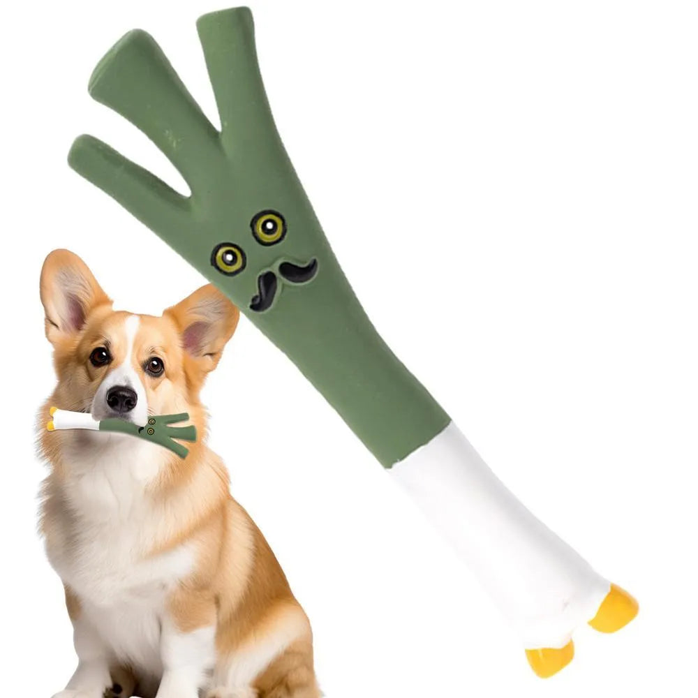 Latex vegetable dog chew toys with cartoon onion and eggplant designs