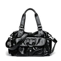 Men's black PU leather portable travel bag with zipper closure and retro Korean style