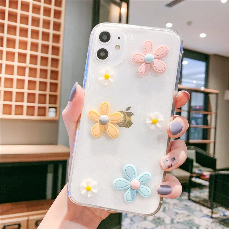Soft rubber iPhone case with New Year flowers and heart pattern design