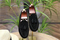 Men's fashion retro British tassel slip-on shoes in black with low top PU upper and rubber sole