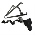 Black ABS plastic body fat caliper with measurement scale and included flexible measuring tape.