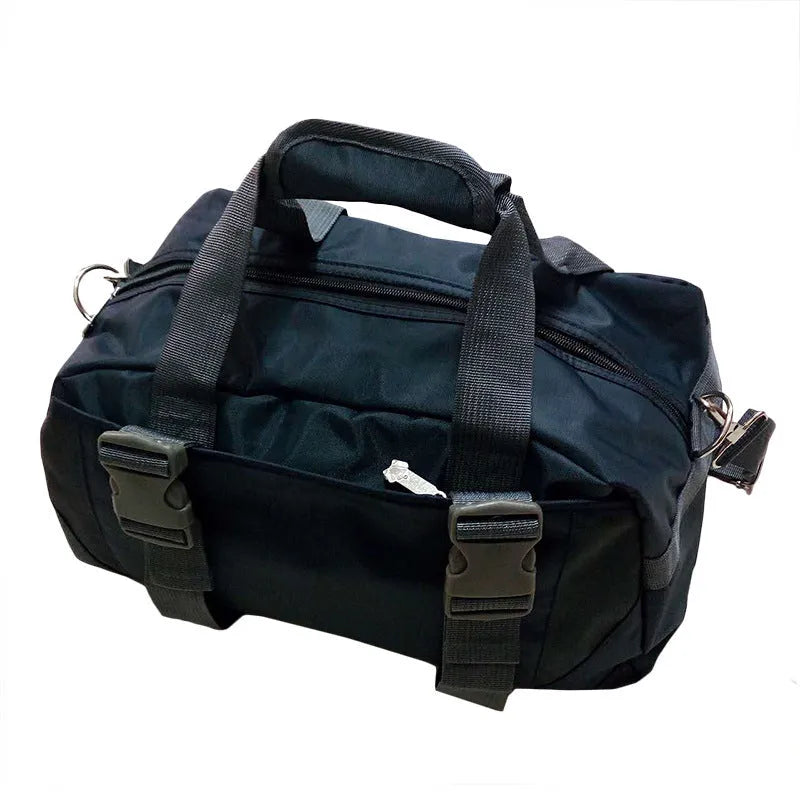 Nylon yoga gym bag showing medium and large size options in various colours including black, blue, green, pink, purple, and red