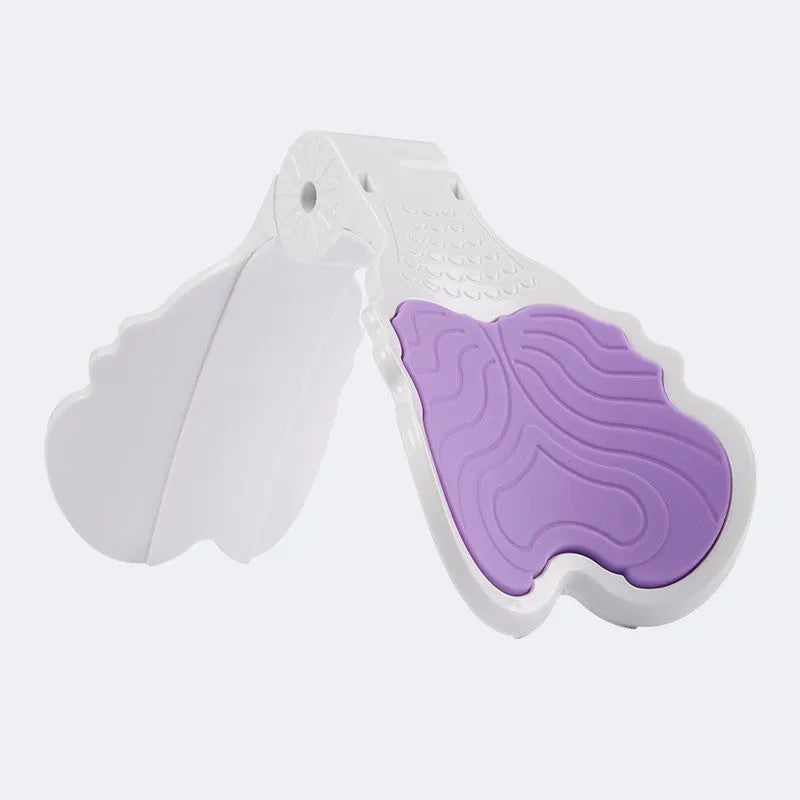 Pink ABS silicone pelvic floor hip trainer 27cm on white background with exercise pose diagram
