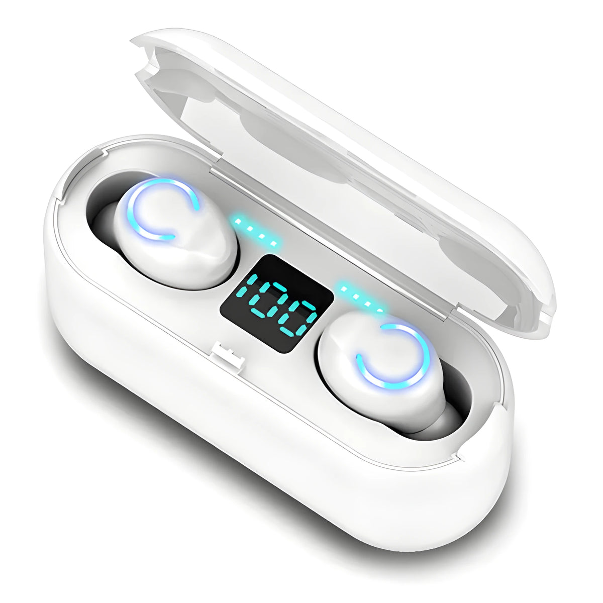 Binaural Bluetooth headset with digital display, black or white, earplug type, Bluetooth 5.0.