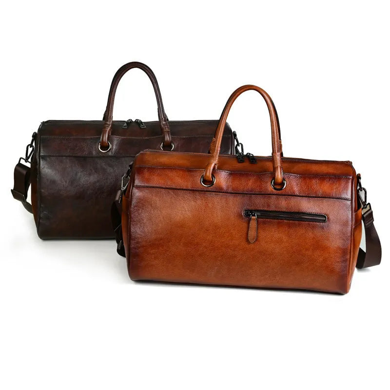 Handmade retro leather bag in vintage brown with below 20L capacity