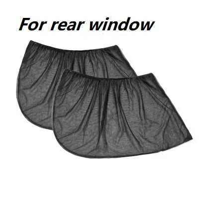 Car side window mesh sunshade with elastic fixation providing sun protection and mosquito prevention