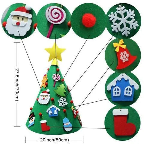Felt Christmas tree three-dimensional craft set 50x60cm with felt ball ornaments on a white background