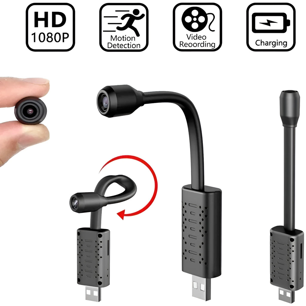 Black V380 wireless USB HD camera measuring 158mm with mobile power connectivity