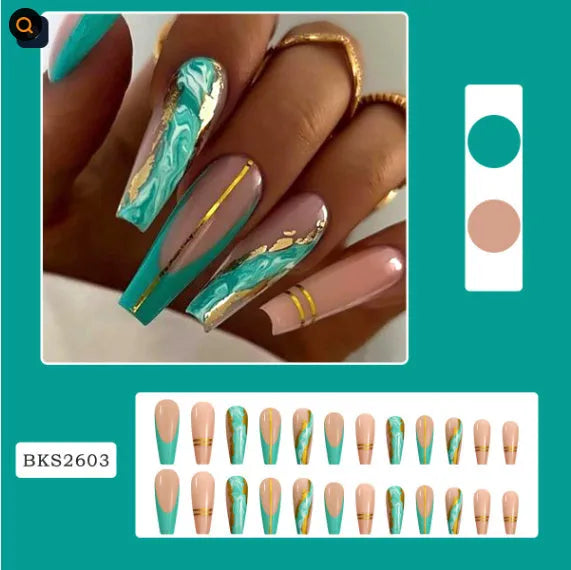 Ballet Wave Line design detachable nail stickers with jelly glue tubes, part of a 24 or 96 piece set.