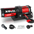 3000 pound electric winch with nylon rope, black, for off-road vehicle recovery, with mounting plate and remote controls