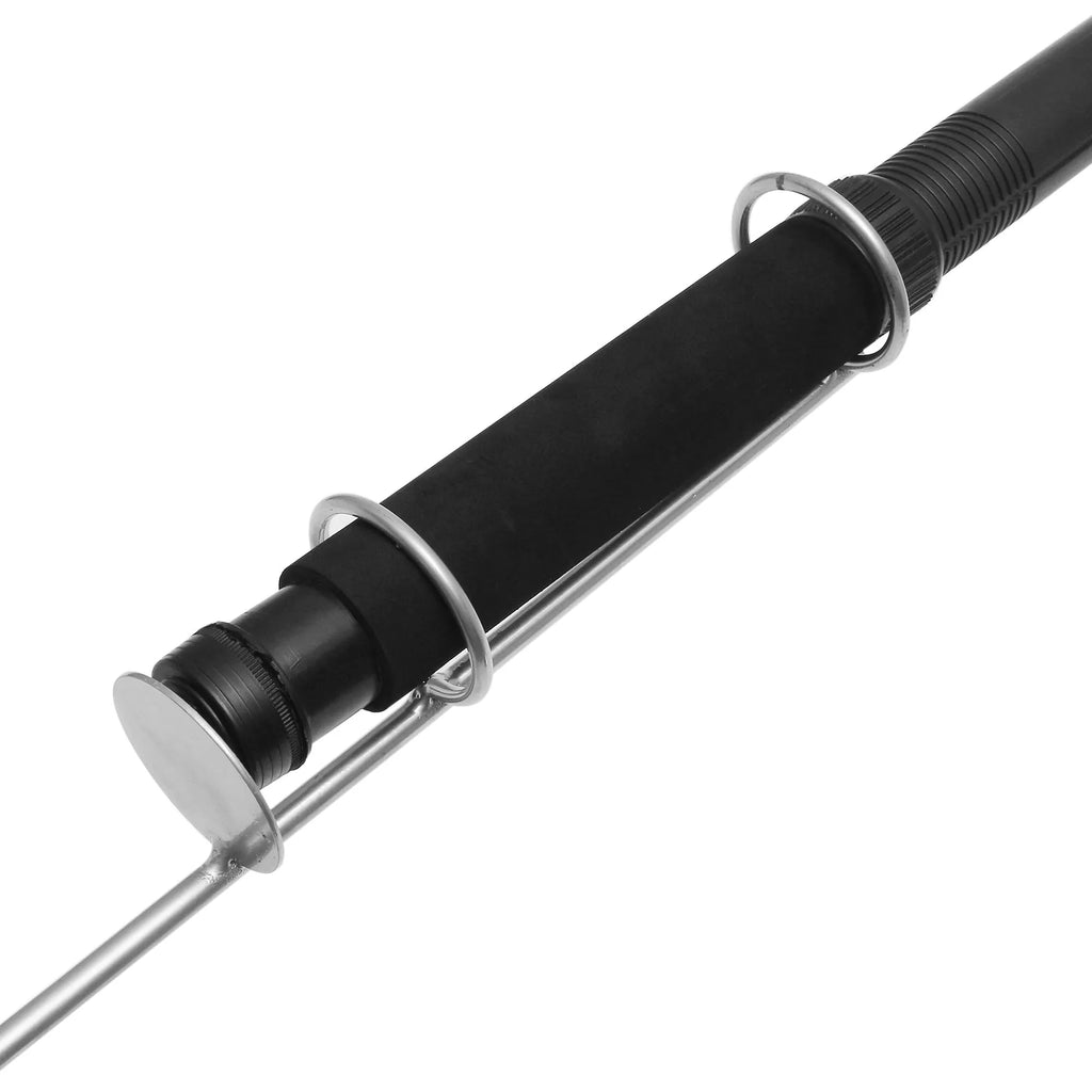 White LED fishing rod light mounted on a telescopic pole with remote control for outdoor use.