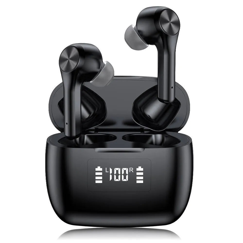 Wireless Bluetooth earphones with charging case in black or white colour options
