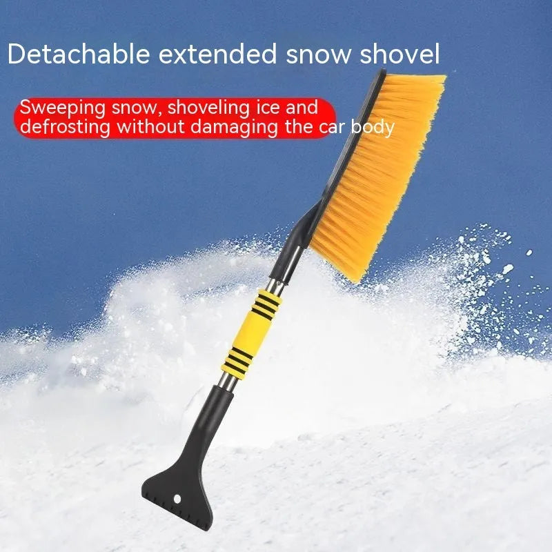 Winter car snow scraper brush with telescopic plastic long handle in blue for windscreen defrosting
