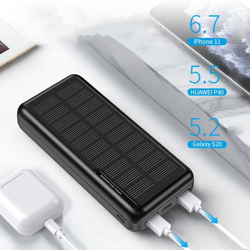 30000mAh all-black portable emergency power bank with solar panel feature
