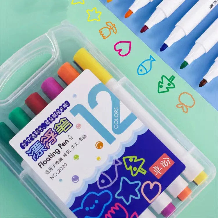 Children's magic water floating pen set with 12 colours in a PVC box, plastic shell, for painting and birthday gifts
