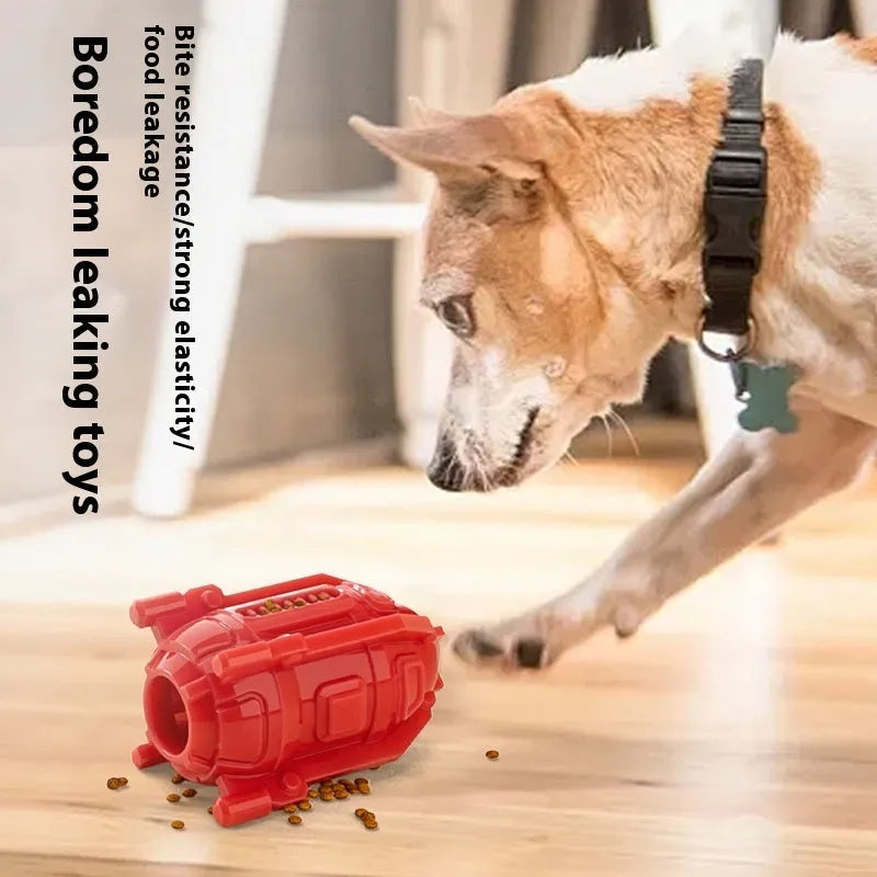 TPR pet food leakage toy in bright red colour designed for dog nibbling and treat dispensing