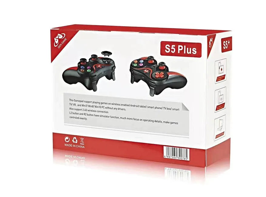 S5 Plus red mobile game console controller with phone bracket, USB interface, ABS build, 17x12.3x6.3cm