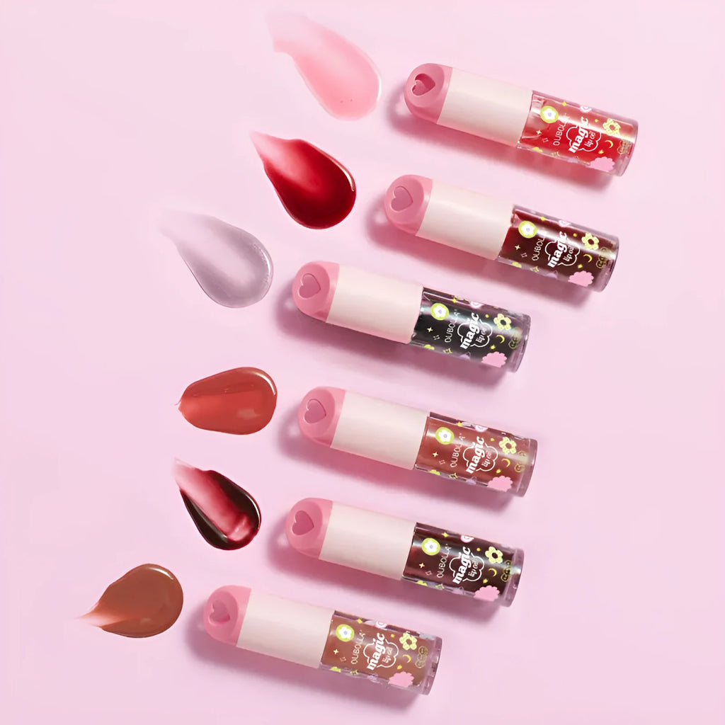 Temperature sensitive colour change lip gloss in six shades, moisturising and nourishing lip oil for universal skin types